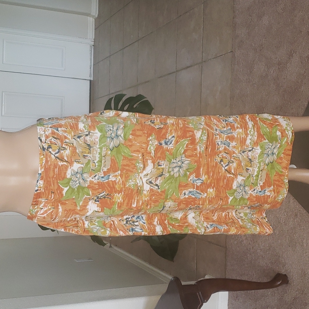 Boca Classics Island m wear deep slit maxi abstract village scene